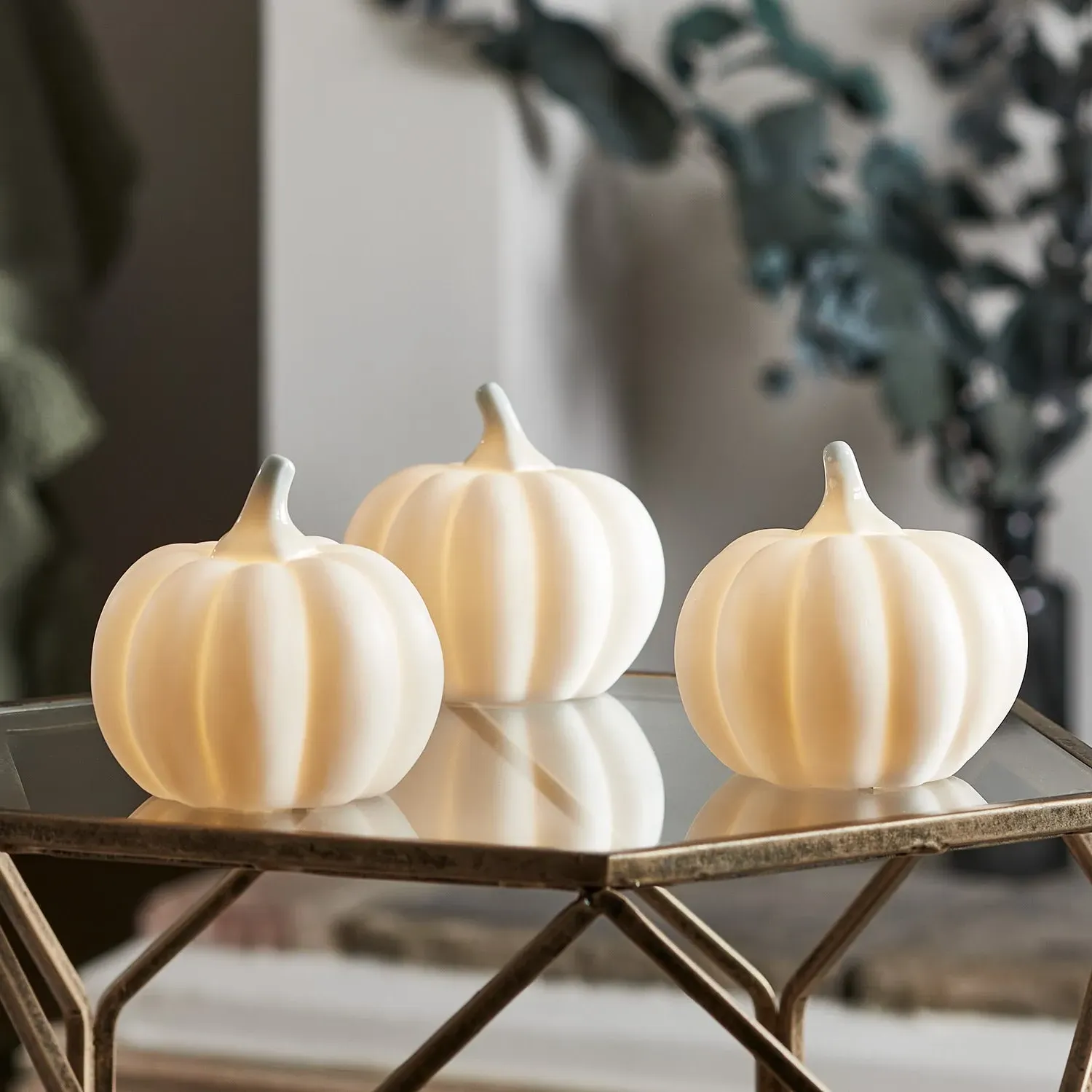 3-Piece LED Pumpkin Set - White, Ceramic image
