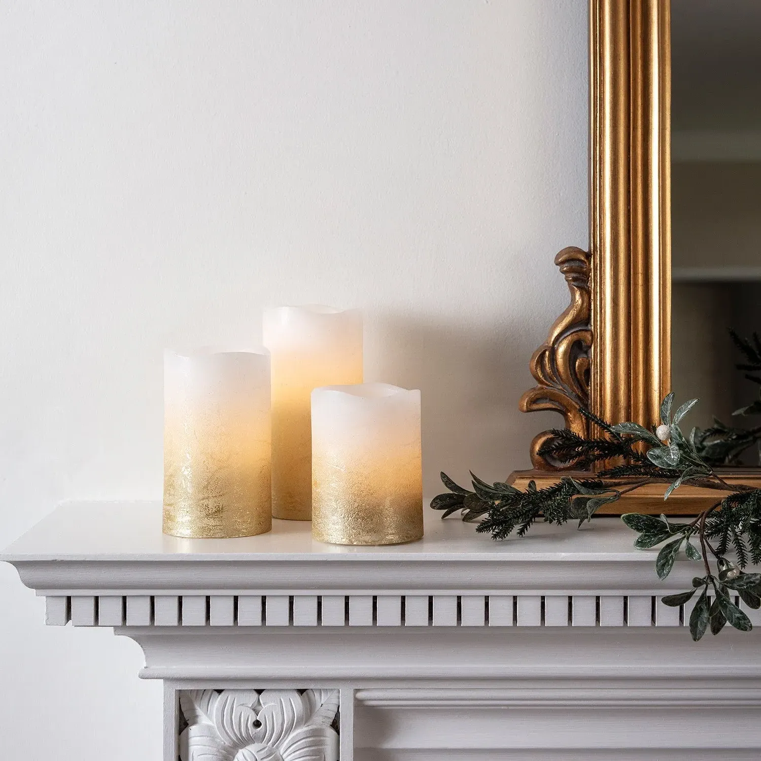 3-Piece Ombre LED Pillar Candles - Gold, Wax