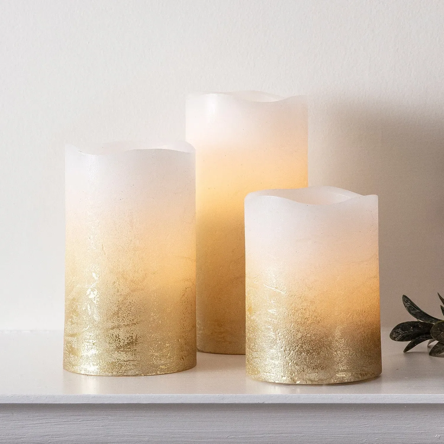3-Piece Ombre LED Pillar Candles - Gold, Wax image
