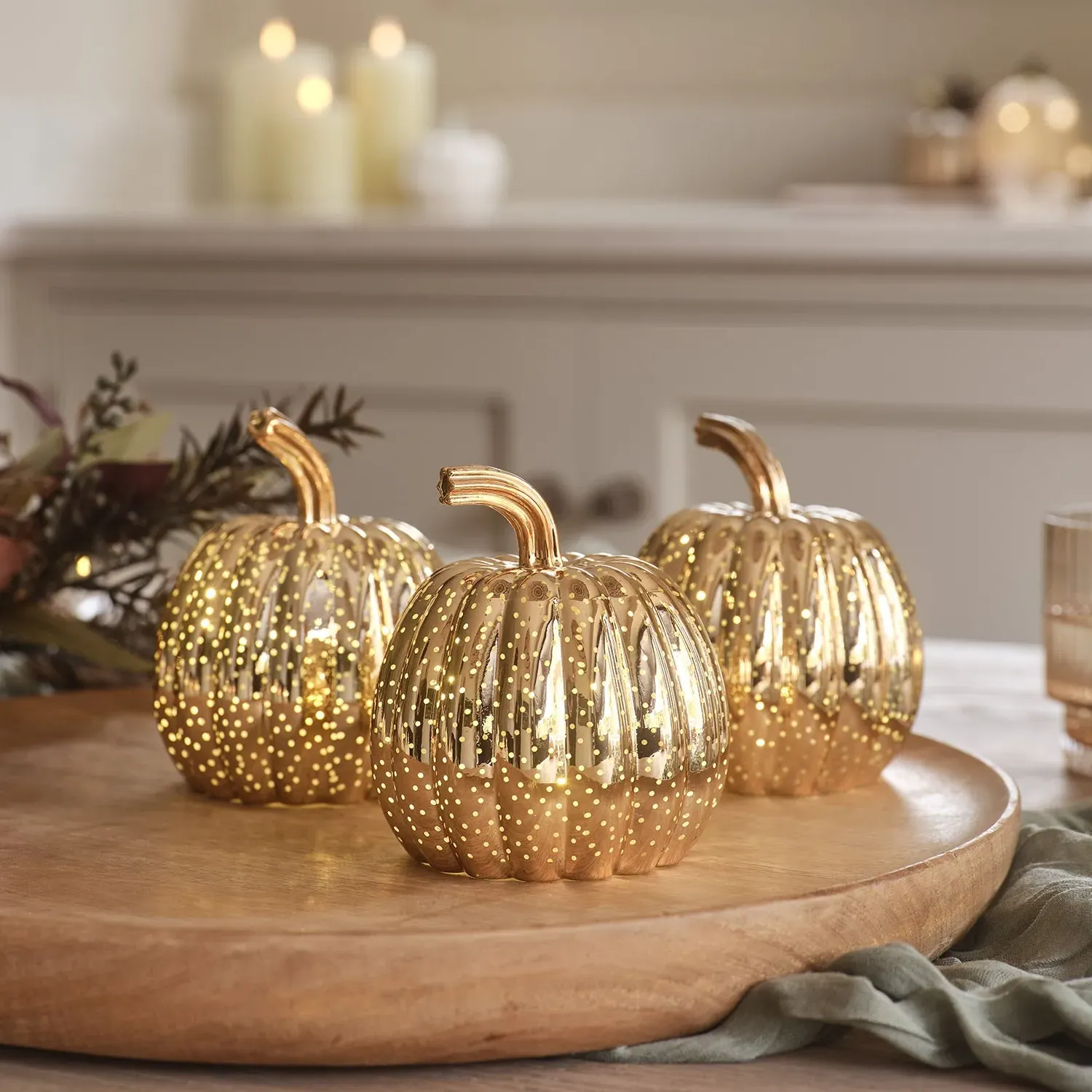 3-Piece Pumpkin Set with LED - Brass, Glass image