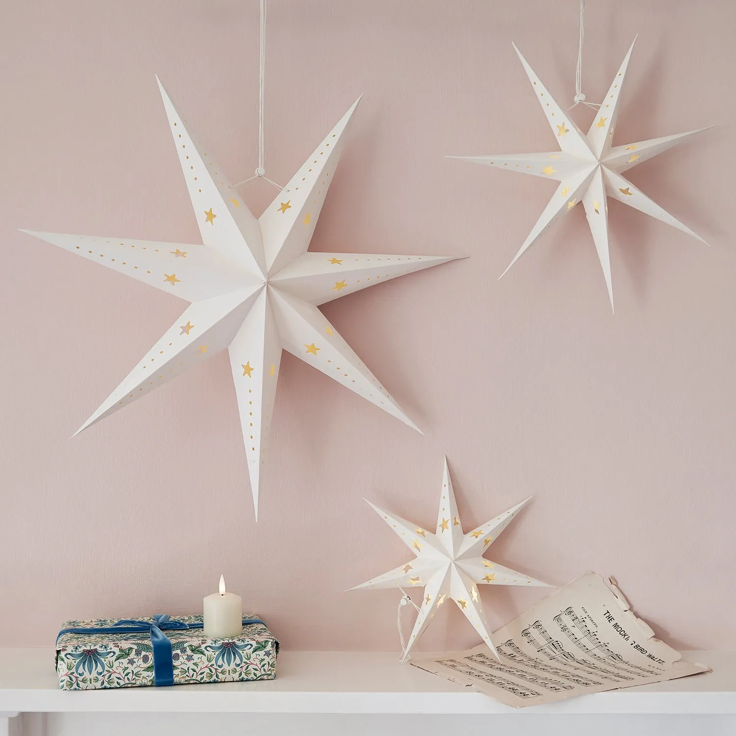 3-Piece Star Decoration Set - Warm White, Paper image