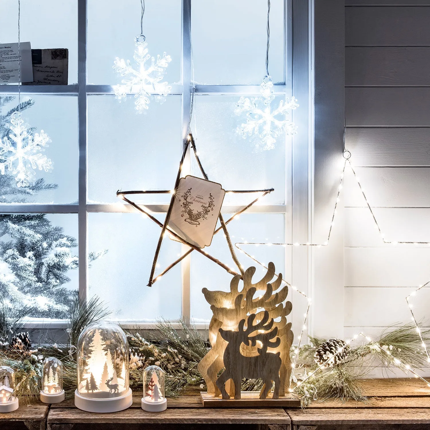 3-Piece Window Light Set - White, Snowflake