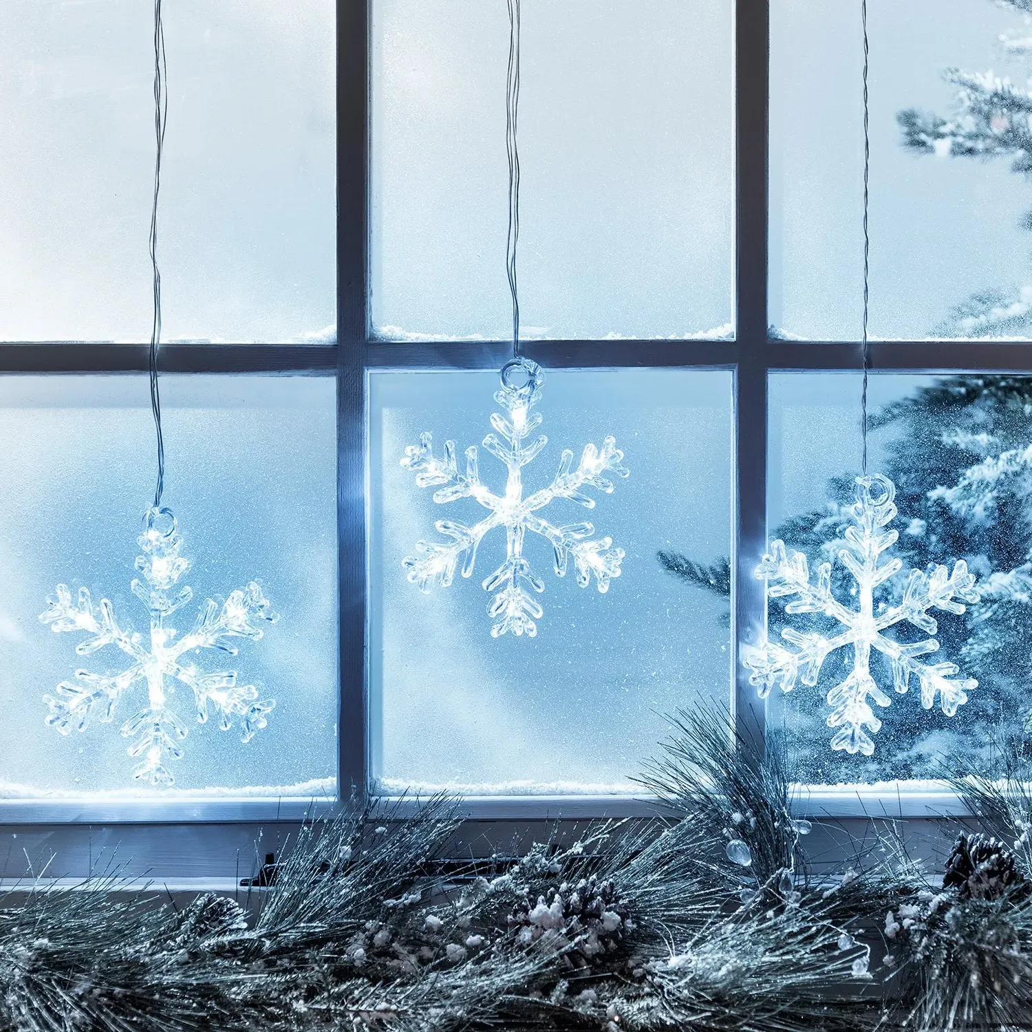 3-Piece Window Light Set - White, Snowflake image