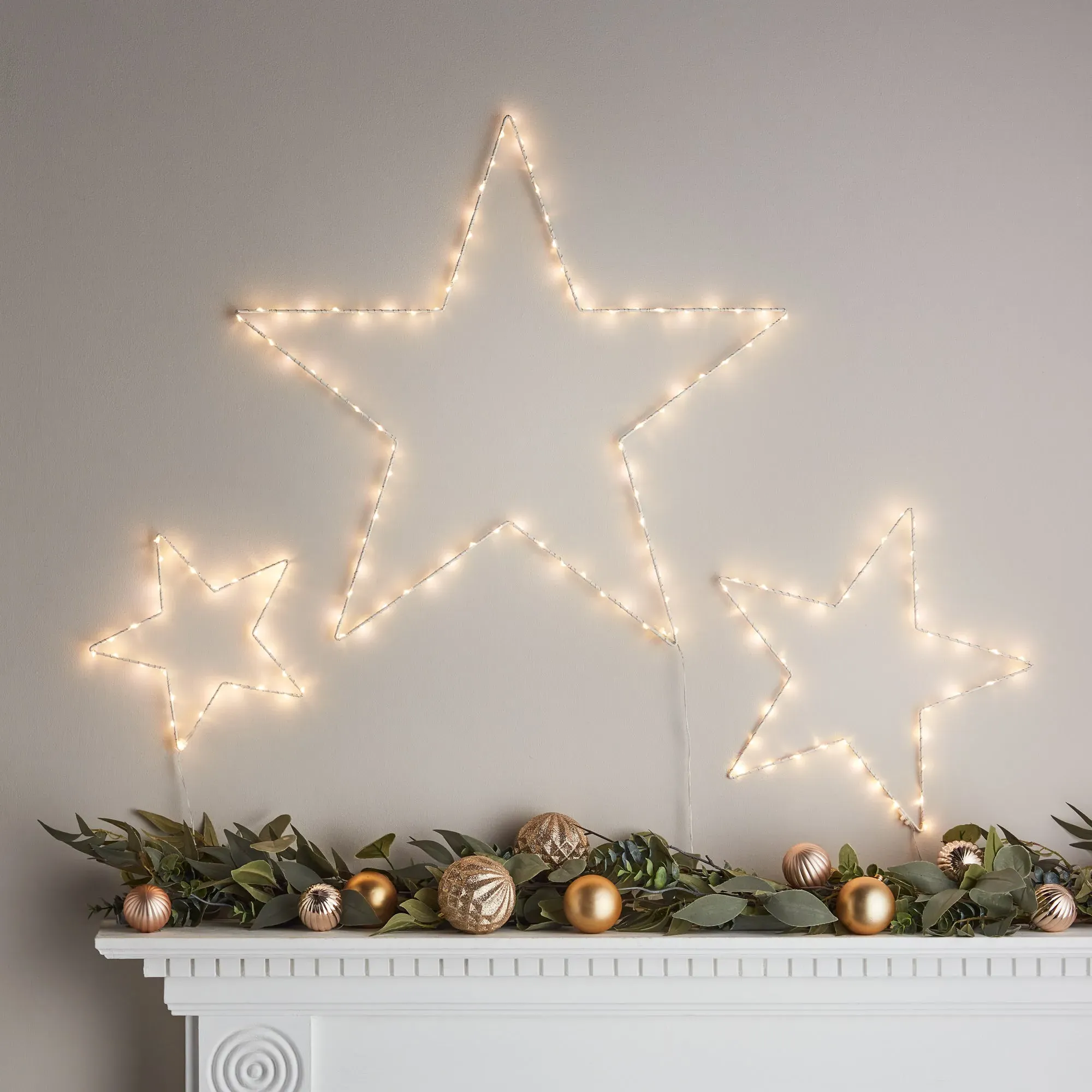3-Star Christmas Light Set - Warm White, Metal