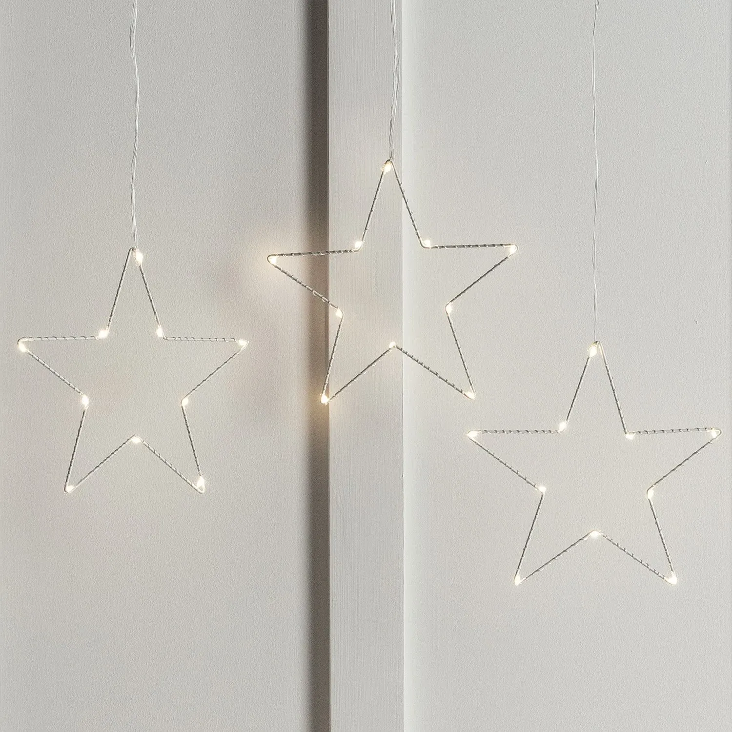 3-Star Christmas Window Light - Warm White, Metal