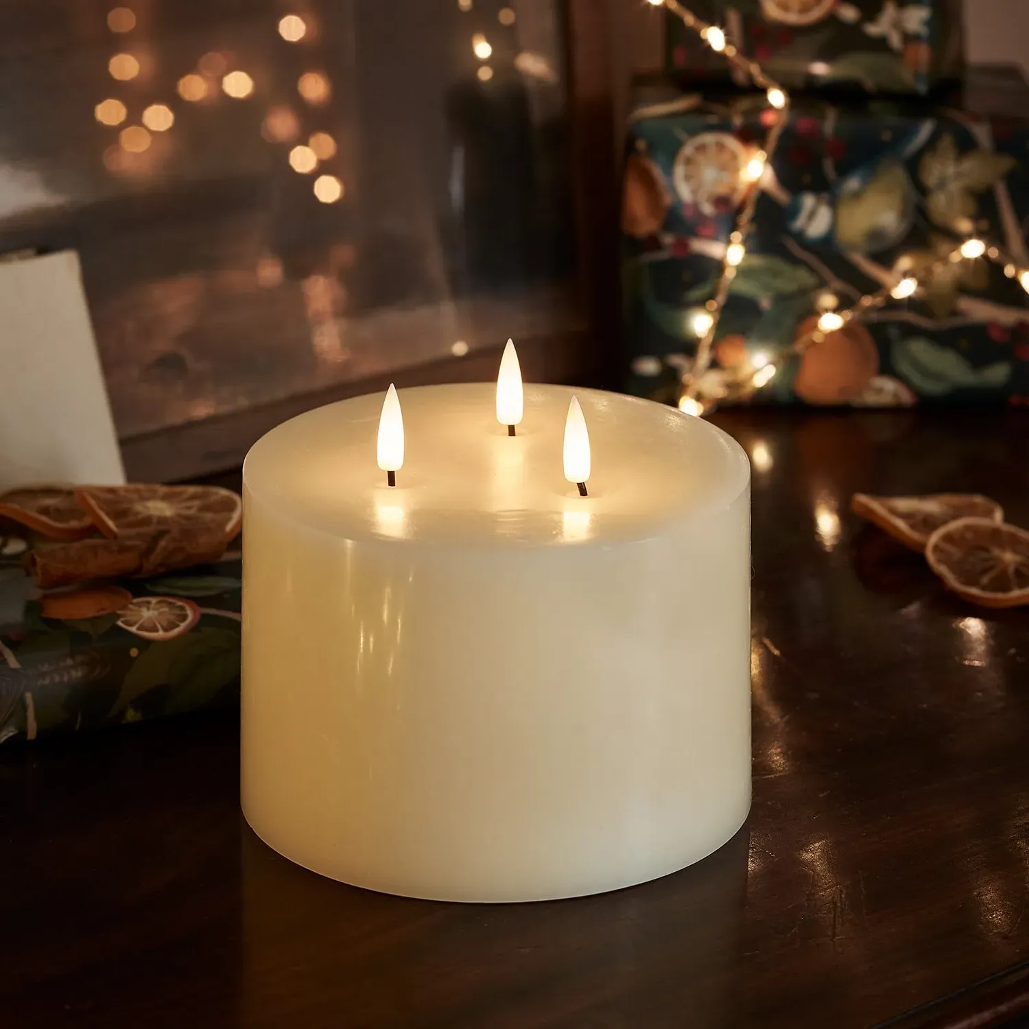 3-Wick LED Candle with Remote - Ivory, Wax