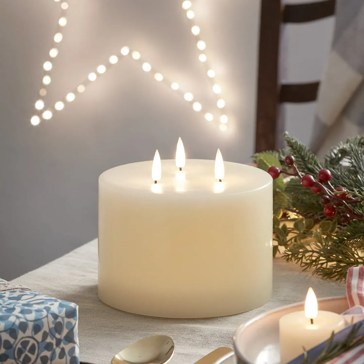 3-Wick LED Candle with Remote - Ivory, Wax image