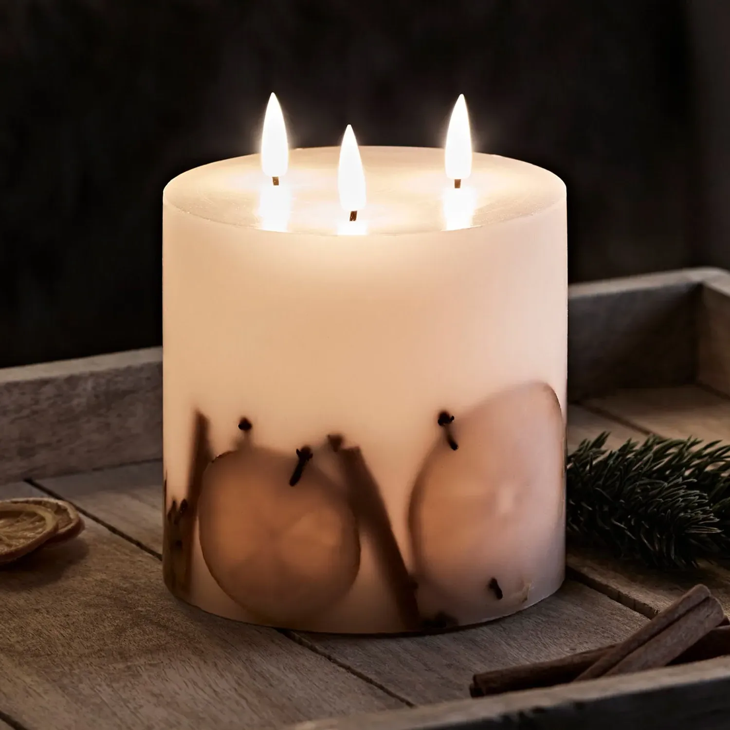 3-Wick LED Winter Candle - Warm White, Wax