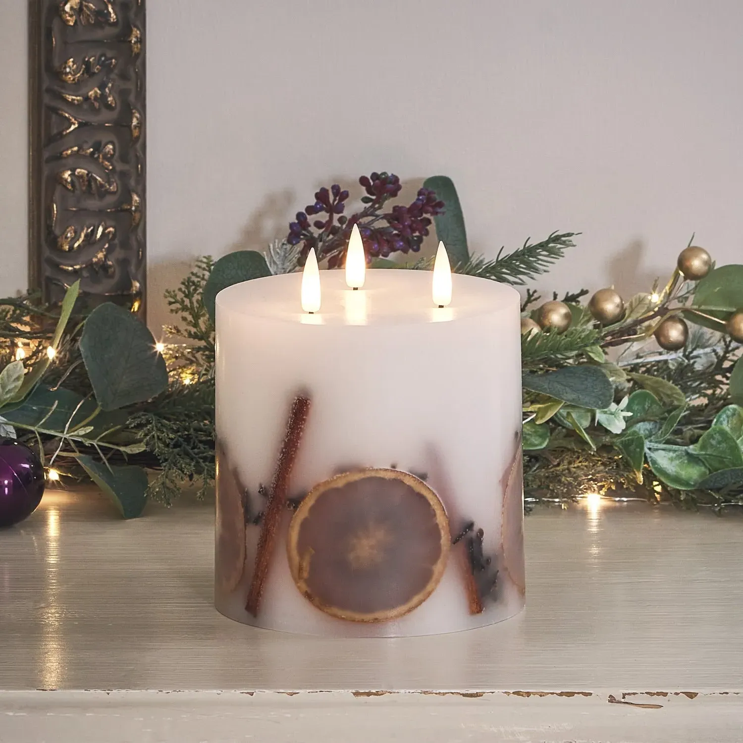 3-Wick LED Winter Candle - Warm White, Wax