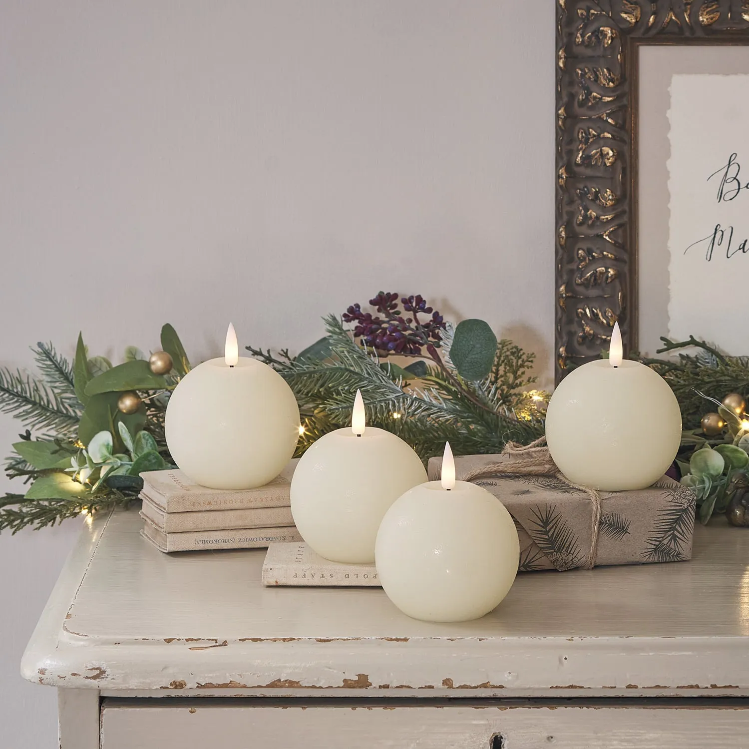 4-Pack Ball LED Candles - Warm White, Wax image