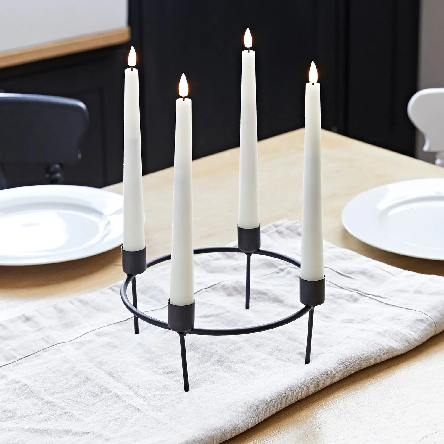 4-Pack LED Candles with Holder - Black, Metal