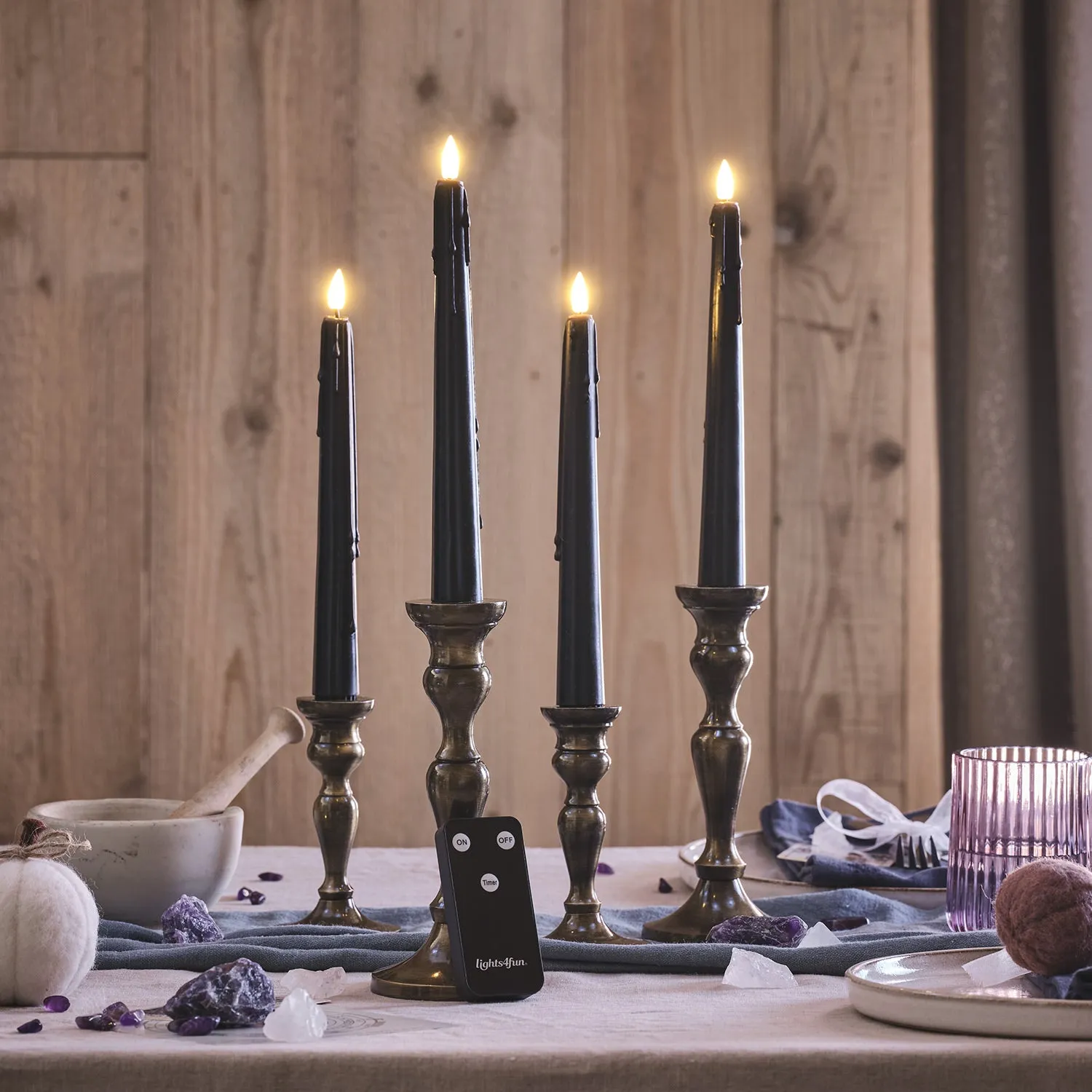 4-Pack LED Dripping Candles Remote - Black, Wax