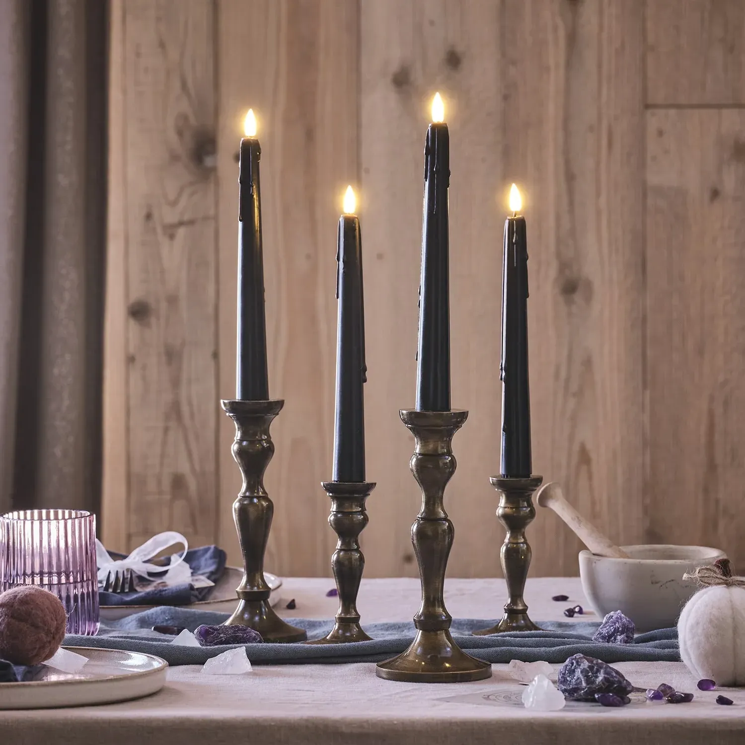 4-Pack LED Dripping Candles Remote - Black, Wax