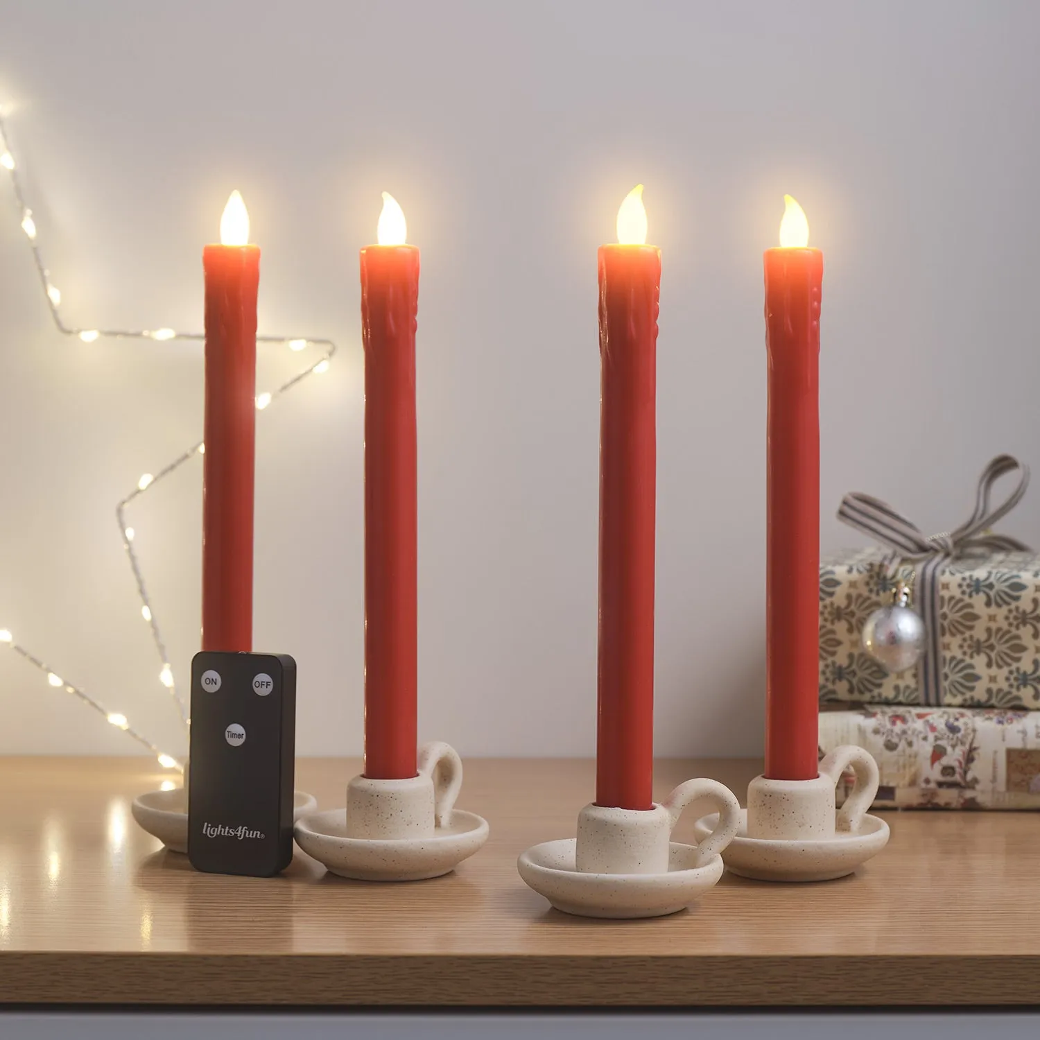 4-Pack LED Taper Candles - Red, Real Wax