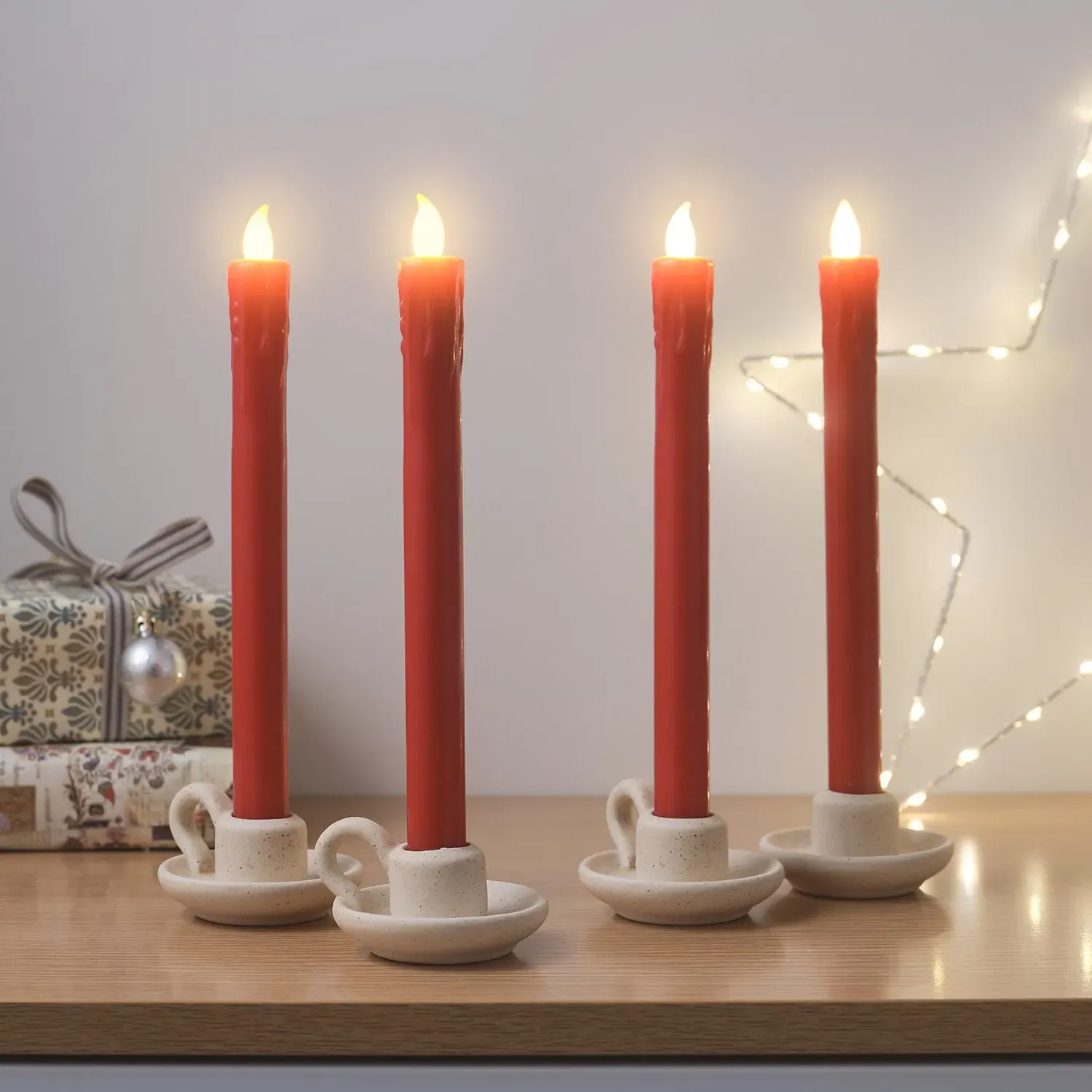 4-Pack LED Taper Candles - Red, Real Wax image