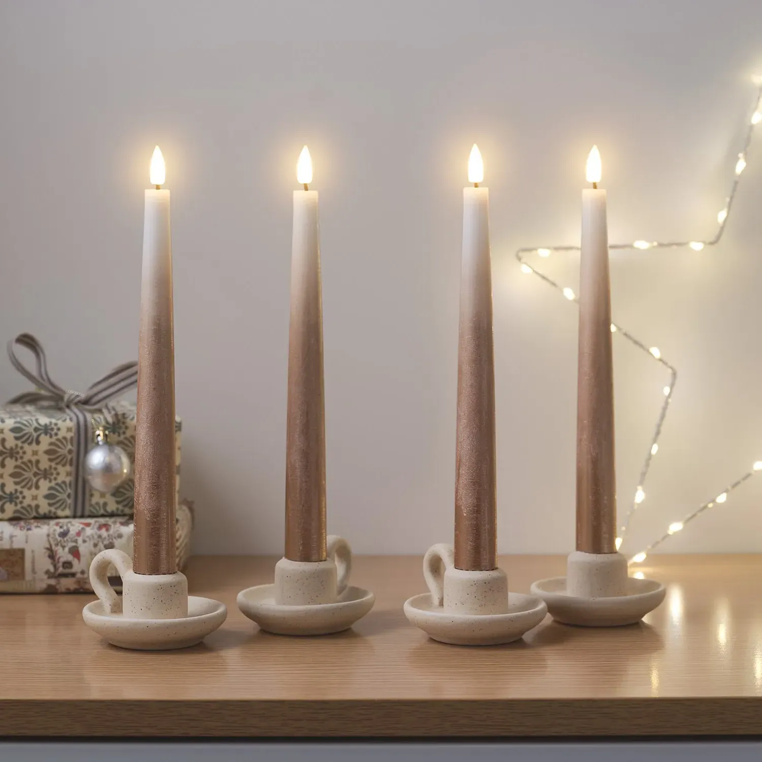 4-Pack LED Taper Candles Remote - Bronze, Wax