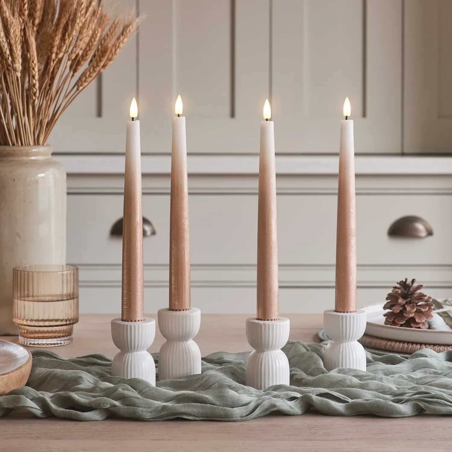 4-Pack LED Taper Candles Remote - Bronze, Wax