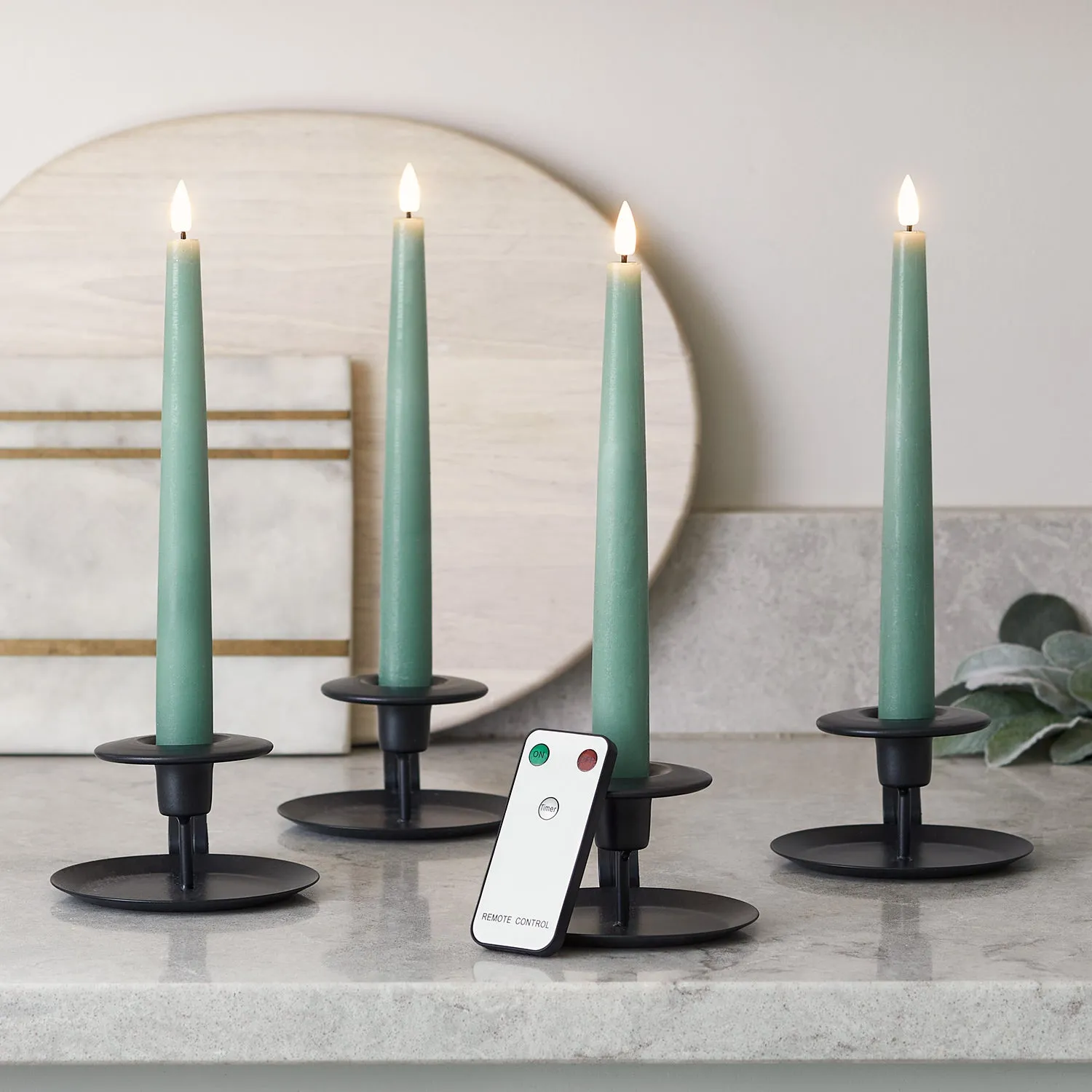 4-Pack LED Taper Candles Remote - Green, Wax