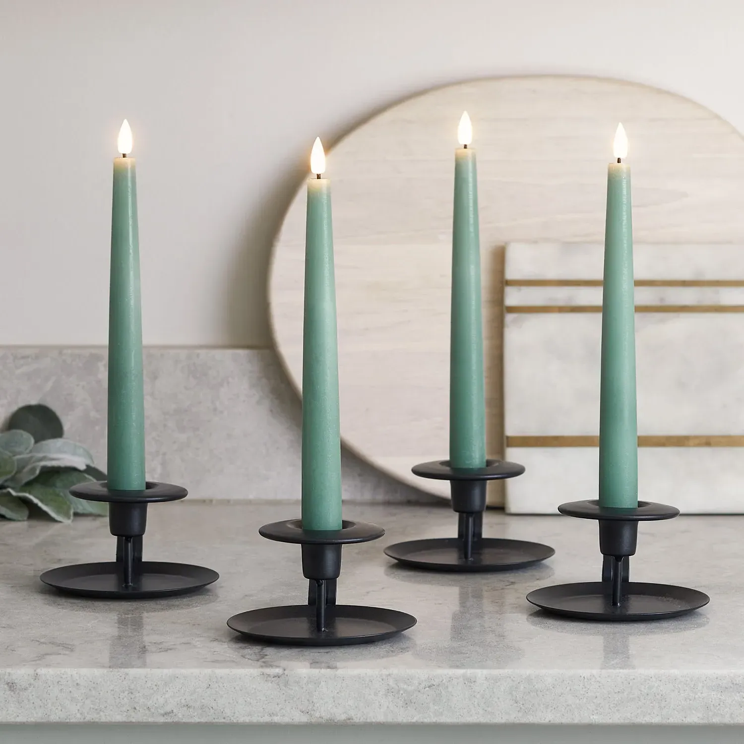 4-Pack LED Taper Candles Remote - Green, Wax