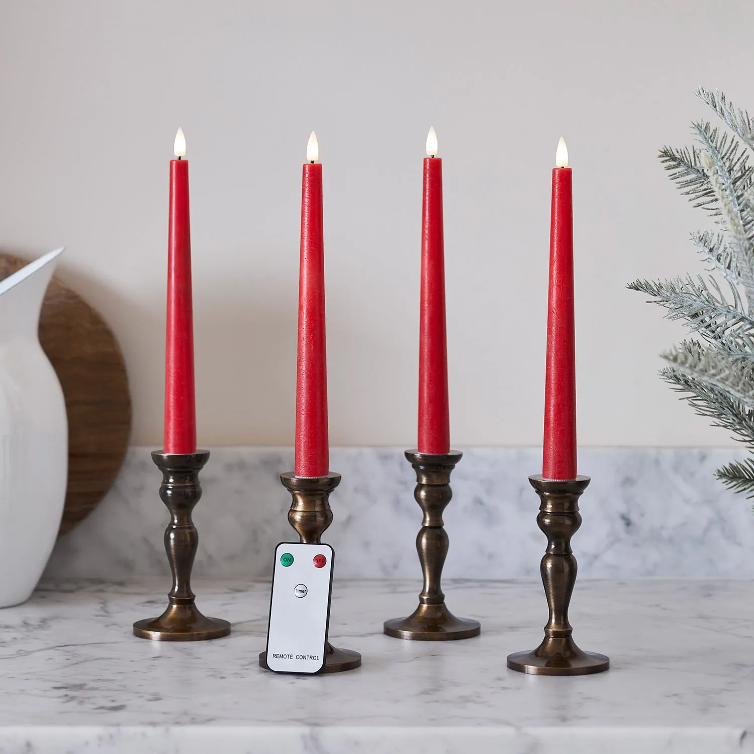 4-Pack LED Taper Candles Remote - Red, Wax