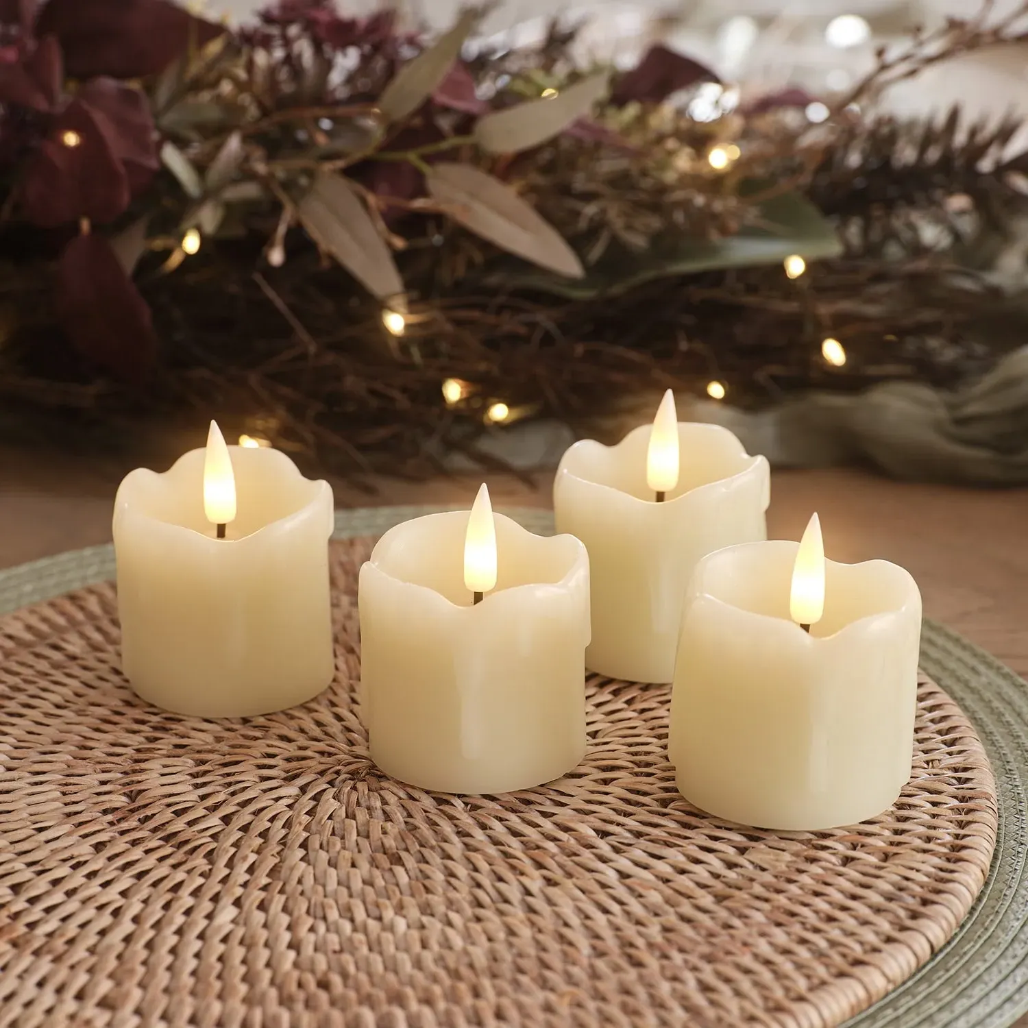 4-Pack LED Votive Candles with Timer - Ivory Wax image