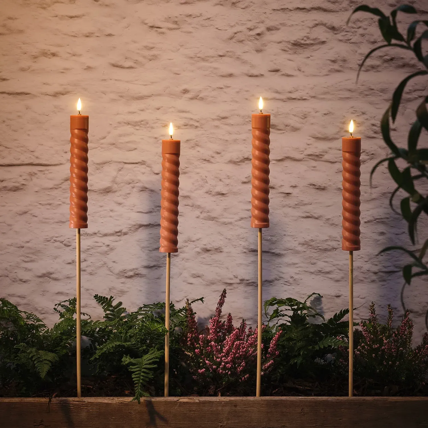 4-Pack Solar Tiki Torches - Terracotta, Wood image