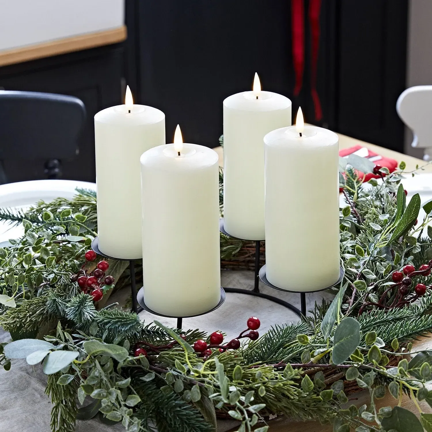 4-Piece LED Candle Set with Holder - Ivory, Wax