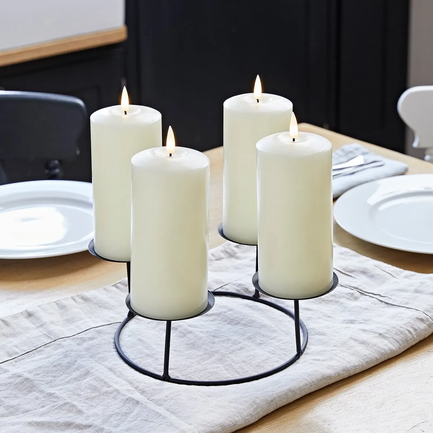 4-Piece LED Candle Set with Holder - Ivory, Wax
