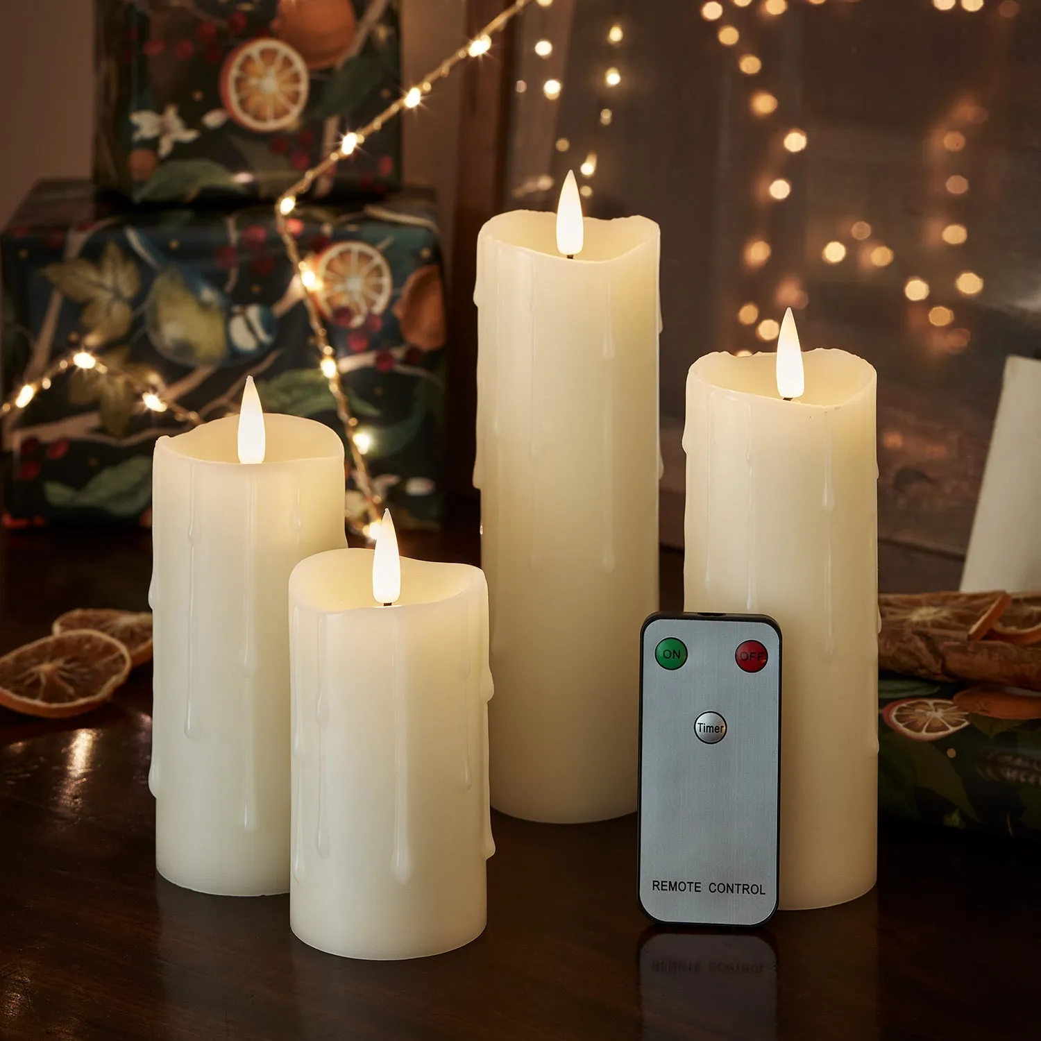 4-Piece LED Pillar Candles - Ivory, Wax