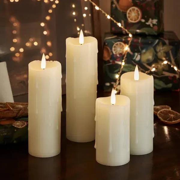 4-Piece LED Pillar Candles - Ivory, Wax image
