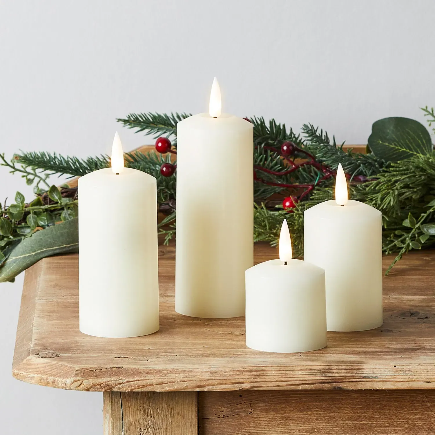 4-Piece Pillar Candle Set - Ivory, Real Wax