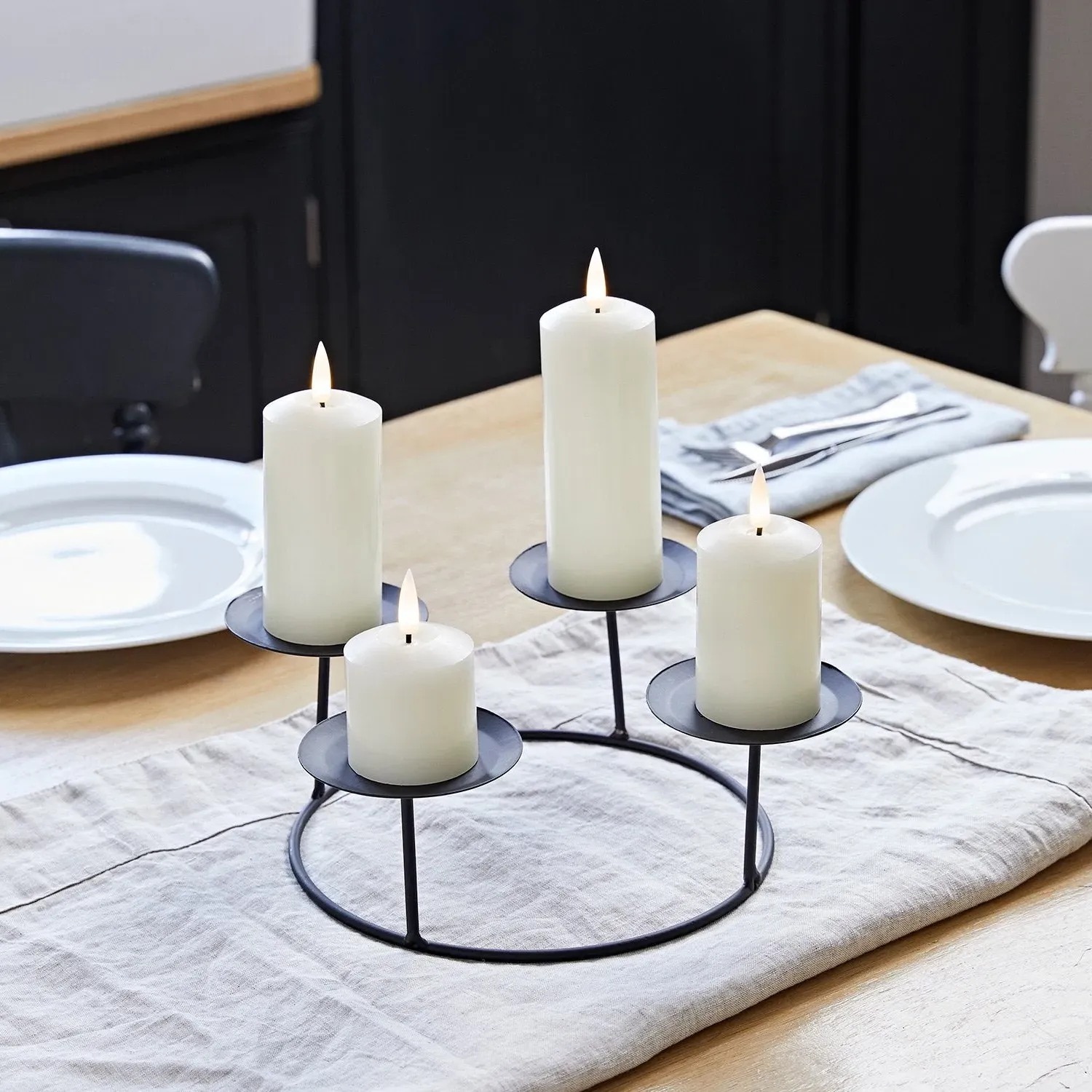 4-Piece Slim LED Candle Set with Holder - Ivory, Wax image