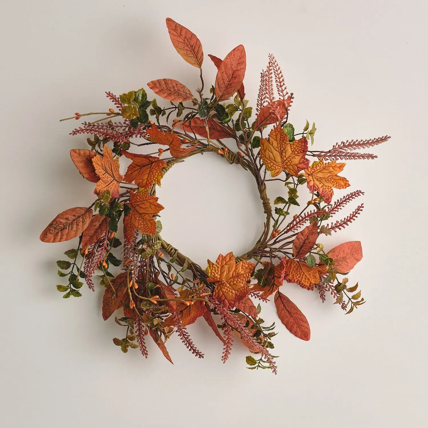 40cm Autumn Maple Leaf Wreath - Orange, Faux image
