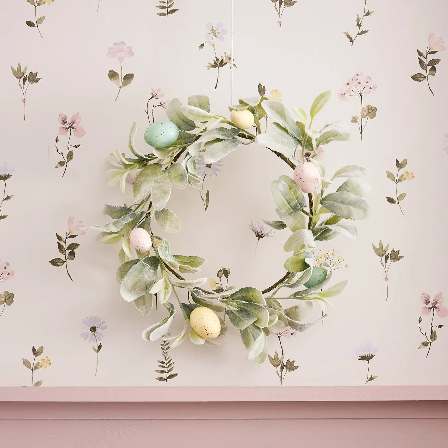 40cm Easter Wreath with Eggs - Pastel, Faux Foliage