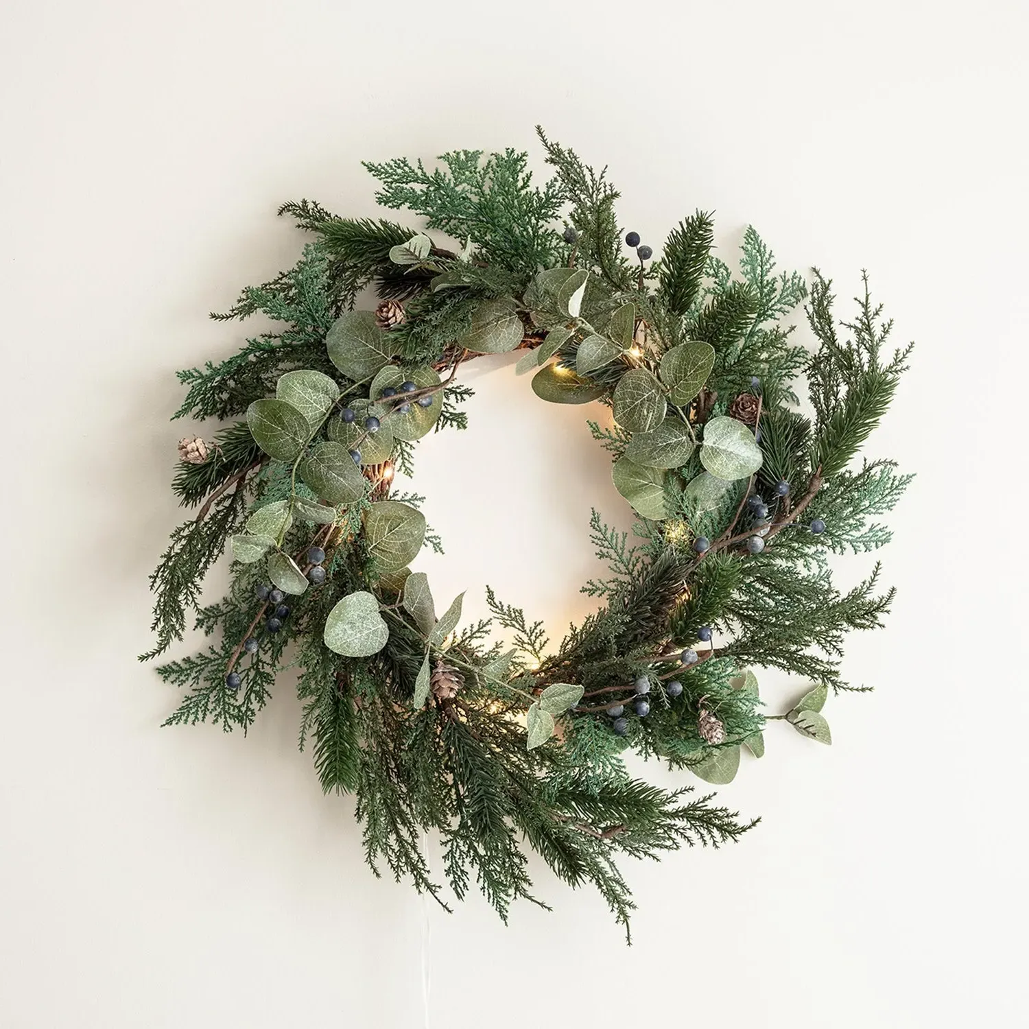 40cm Pre-Lit Christmas Wreath - Green, Mixed image
