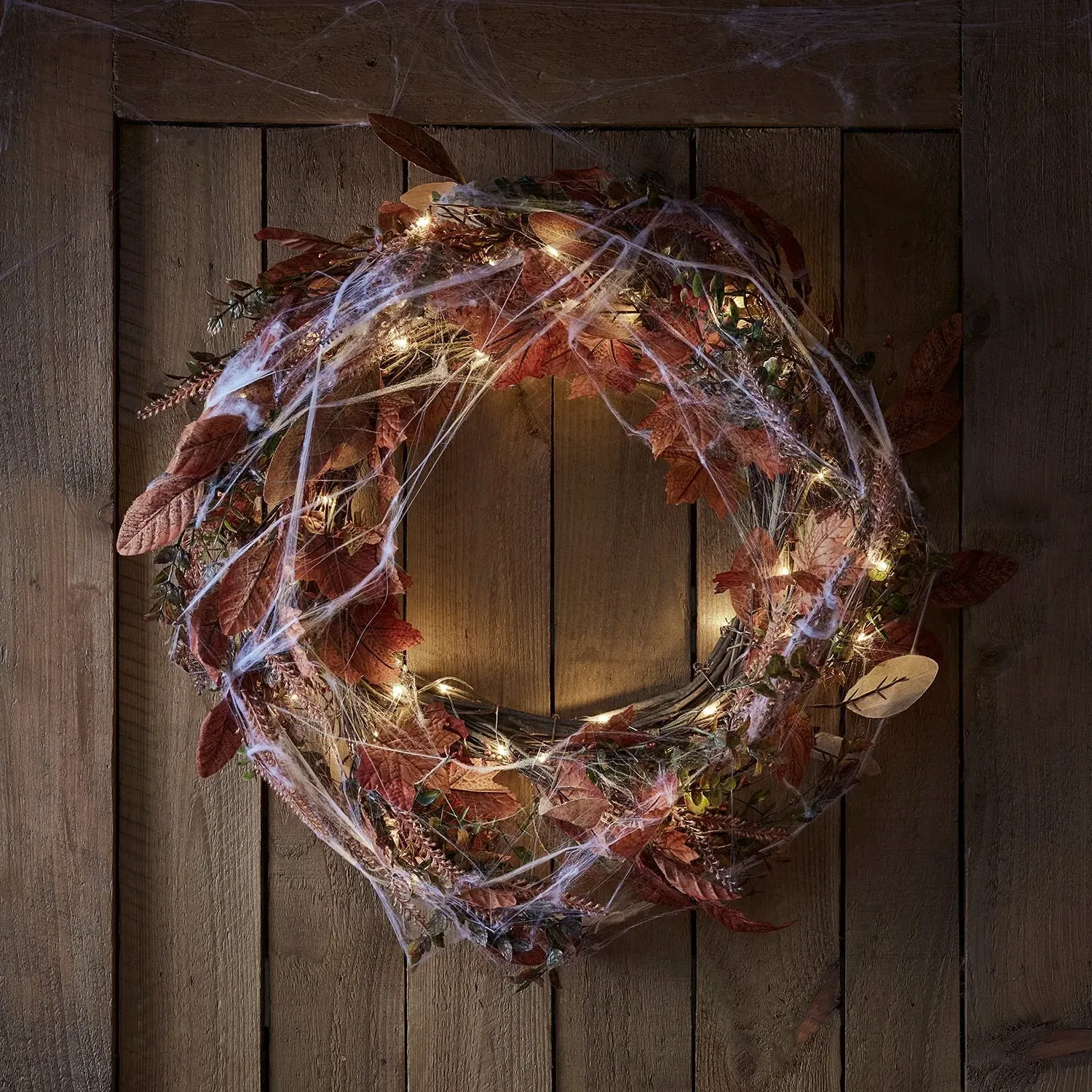 40cm Pre-Lit Maple Leaf Wreath - Warm White