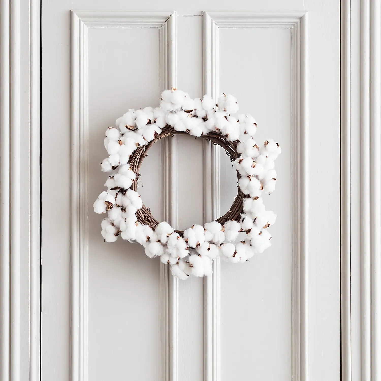 45cm Cotton Flower Wreath - White, Cotton
