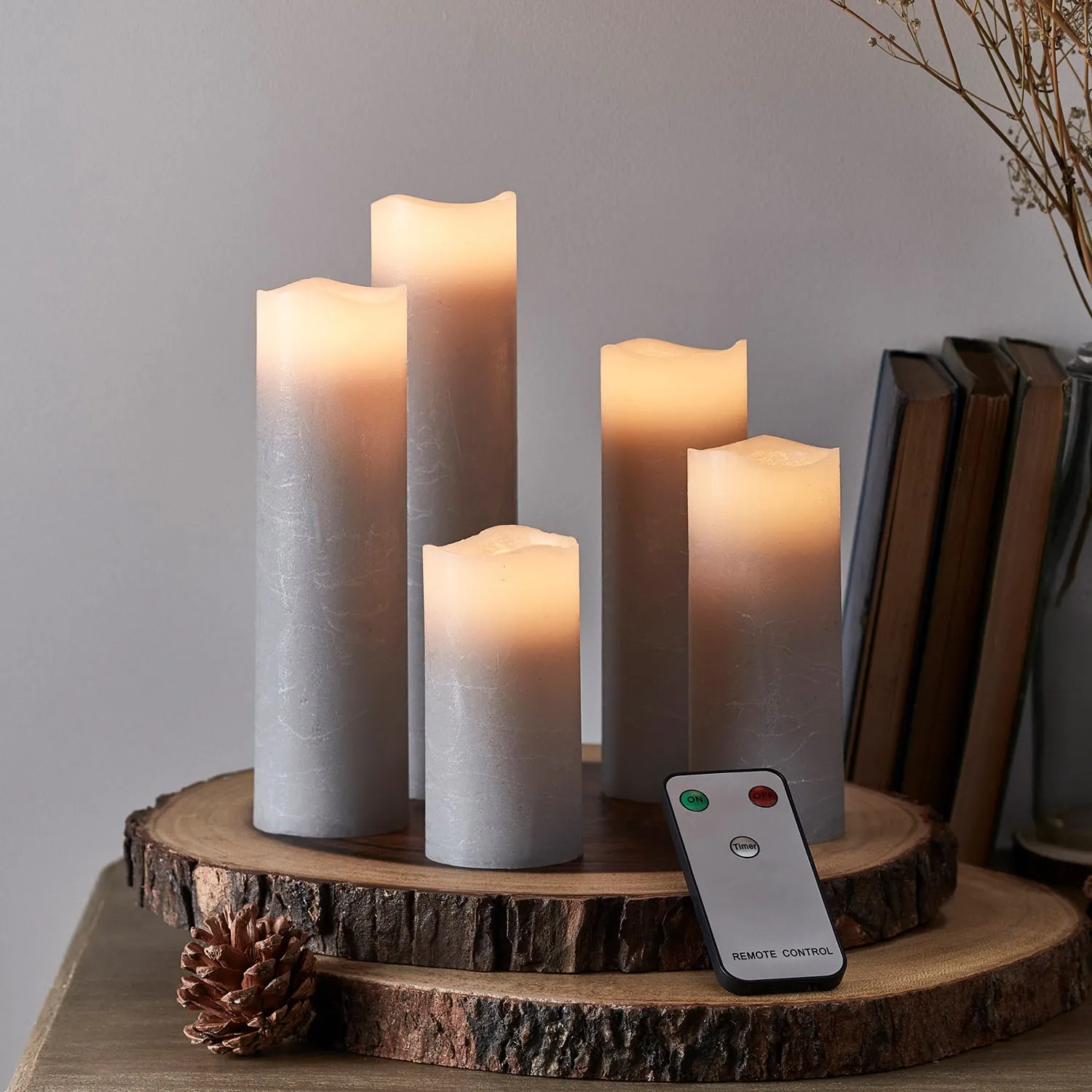 5-Piece LED Pillar Candle Set - Grey, Real Wax image