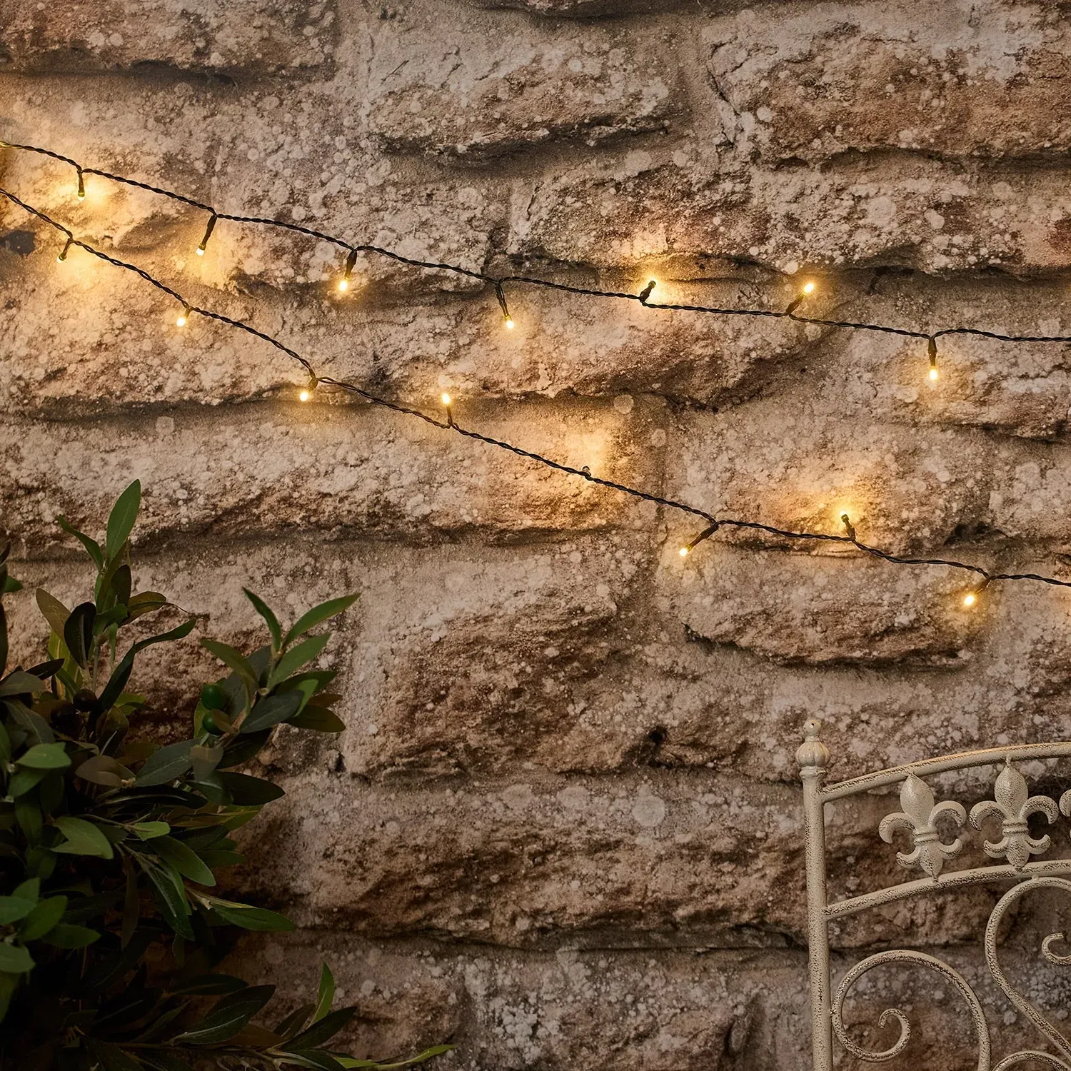 50-Light LED Solar String Lights - Warm White