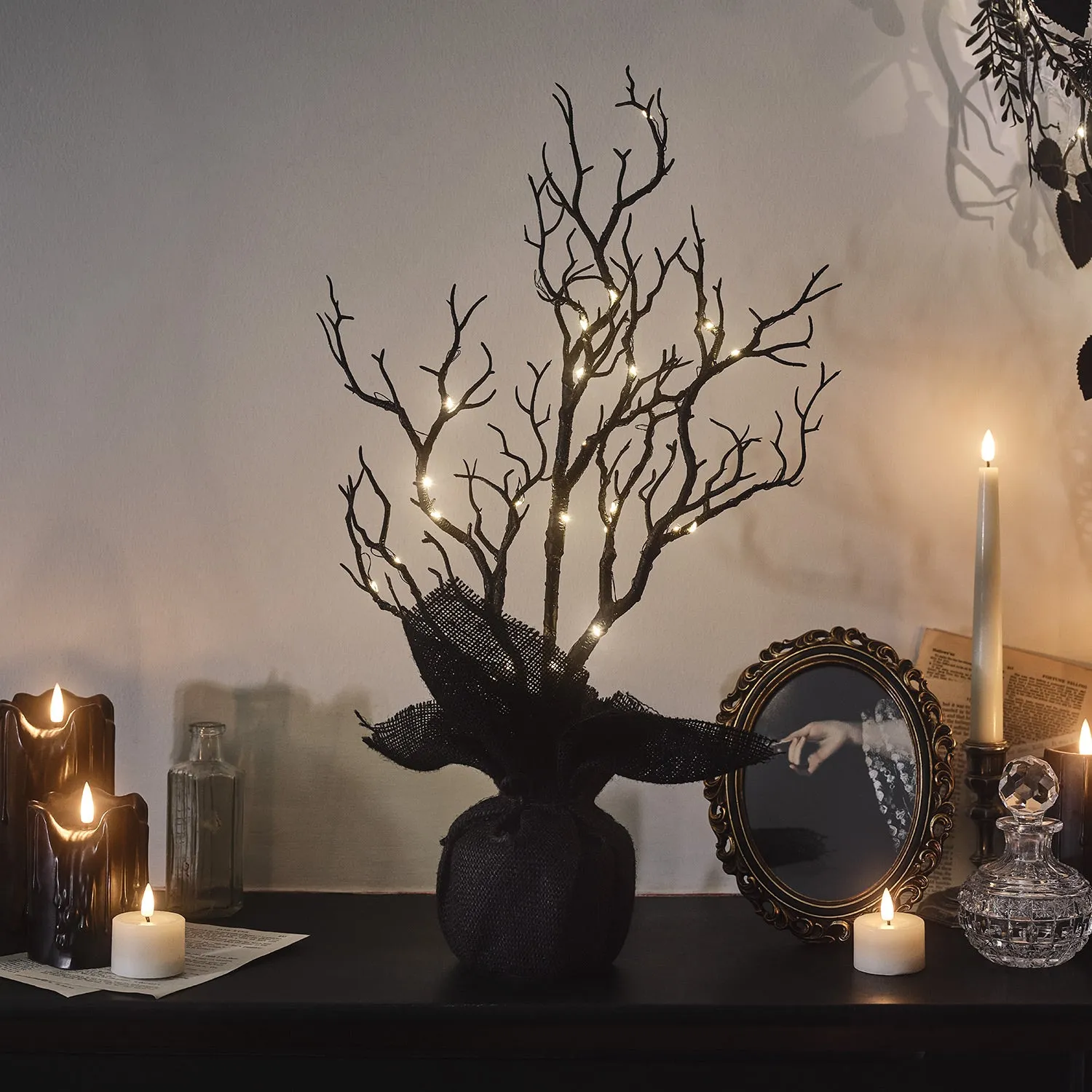 50cm Pre-Lit Twig Tree - Black, LED Lights image