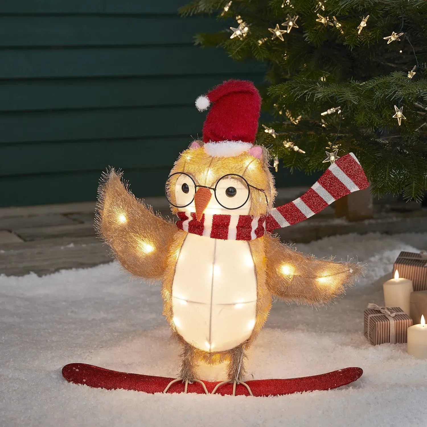 54cm Snowboarding Owl Christmas Figure - LED Light image