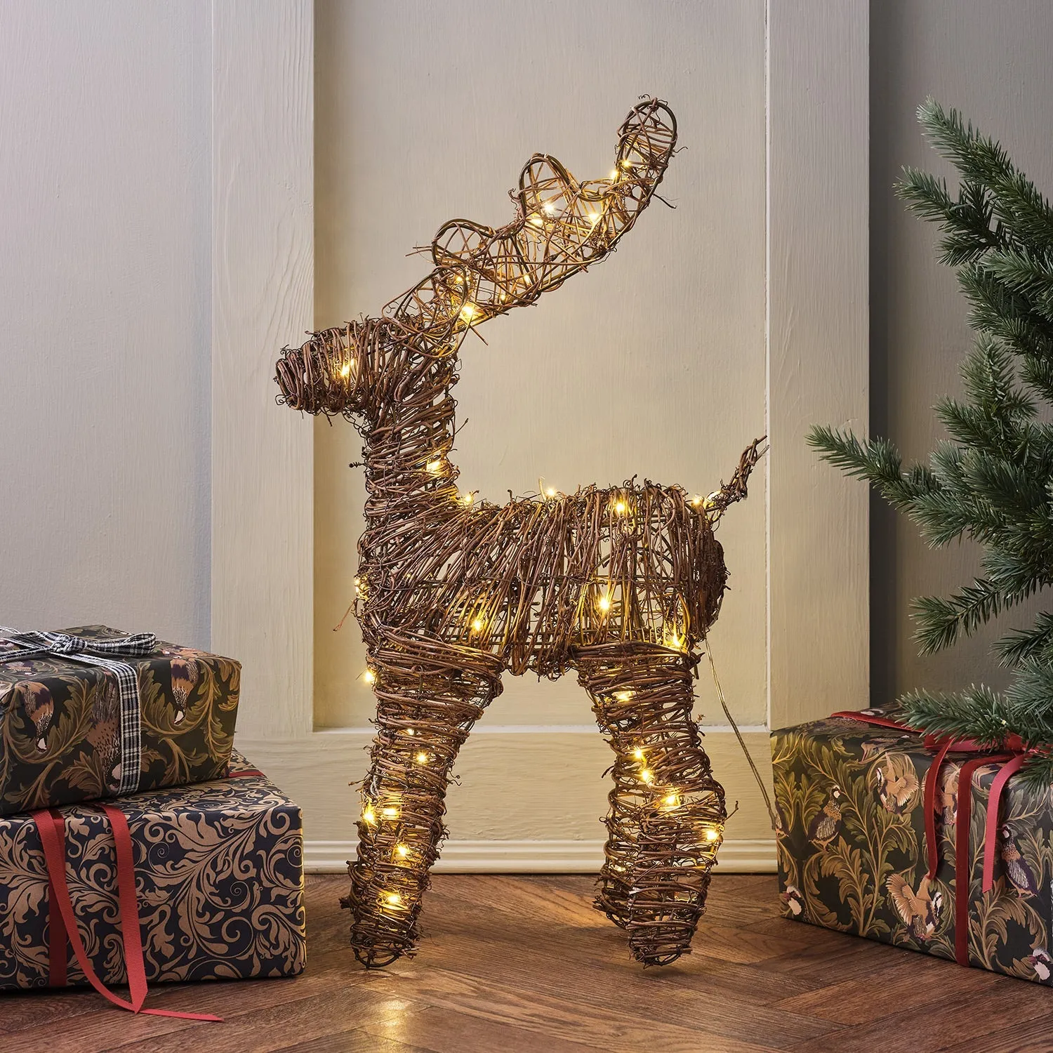 55cm LED Reindeer Figure - Warm White, Rattan