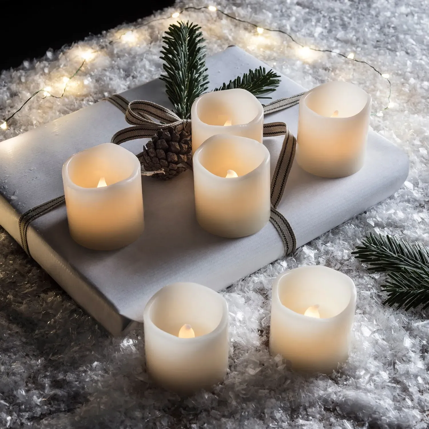 6-Pack LED Votive Candles - Amber, Wax
