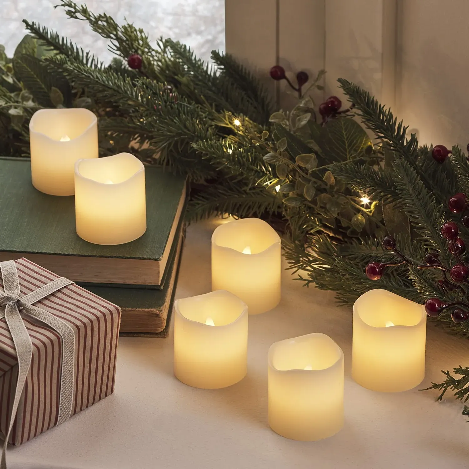 6-Pack LED Votive Candles - Amber, Wax