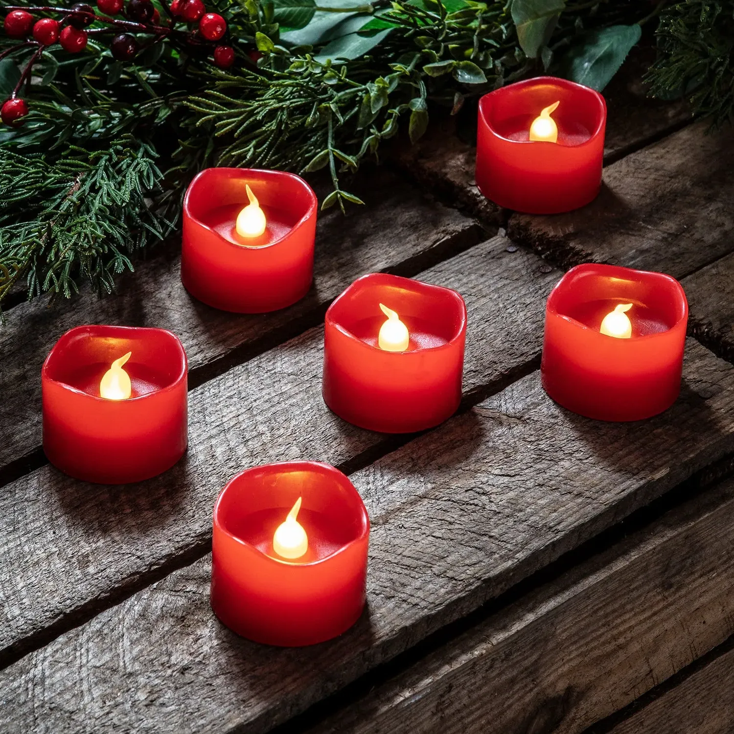 6-Pack LED Votive Candles - Red, Wax image