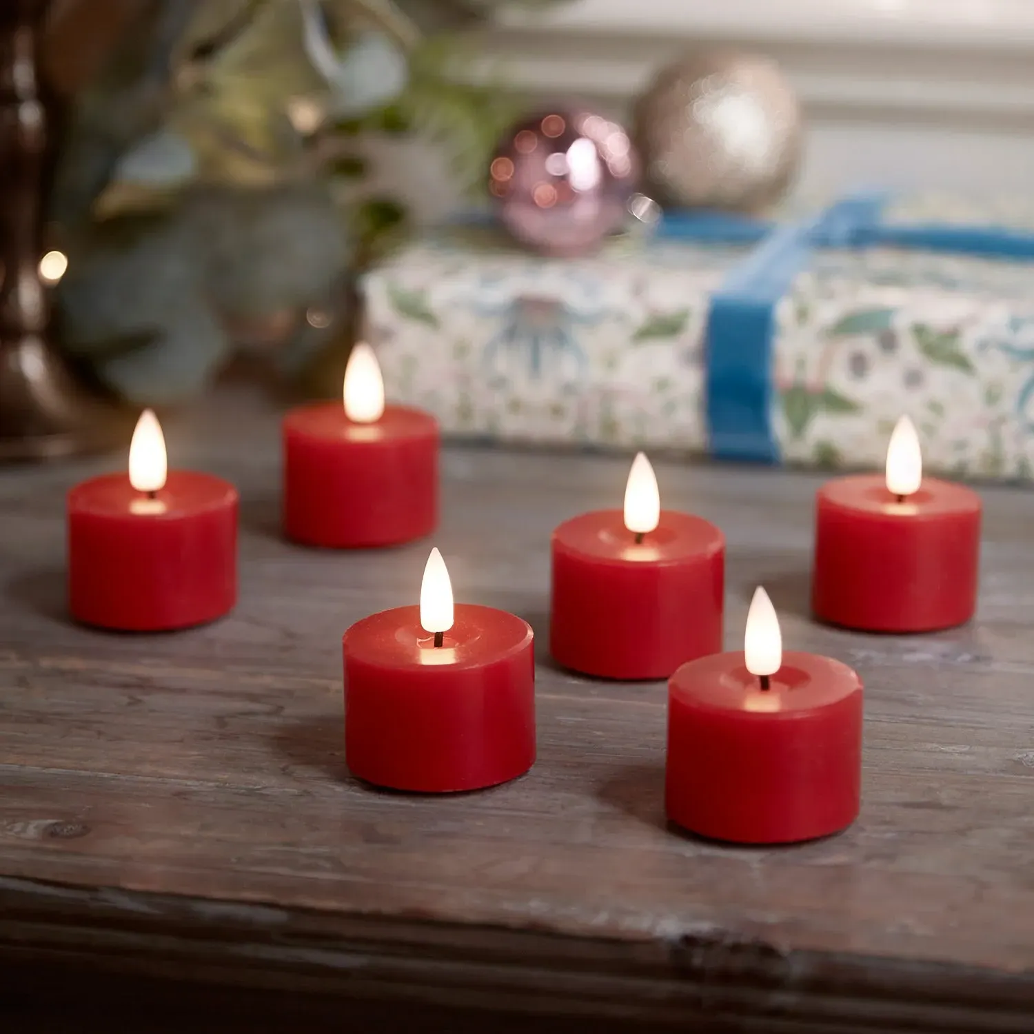 6-Pack LED Votive Candles with Timer - Red, Wax image
