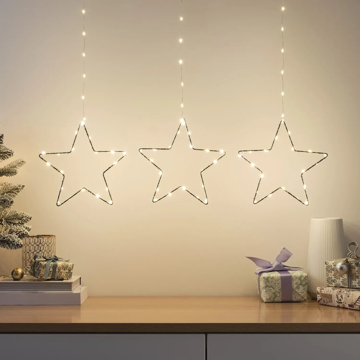 6-Pack Star String Lights - Silver, Metal Wire