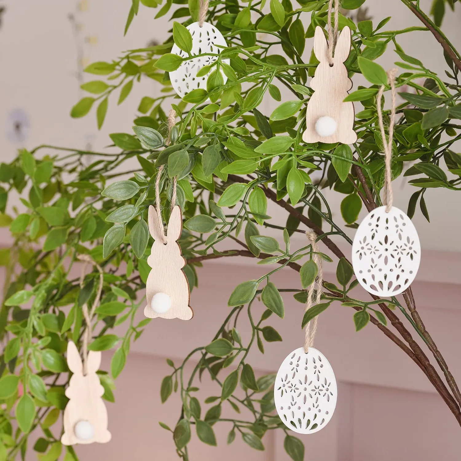 6-Piece Bunny & Egg Hanging Decorations - Wood