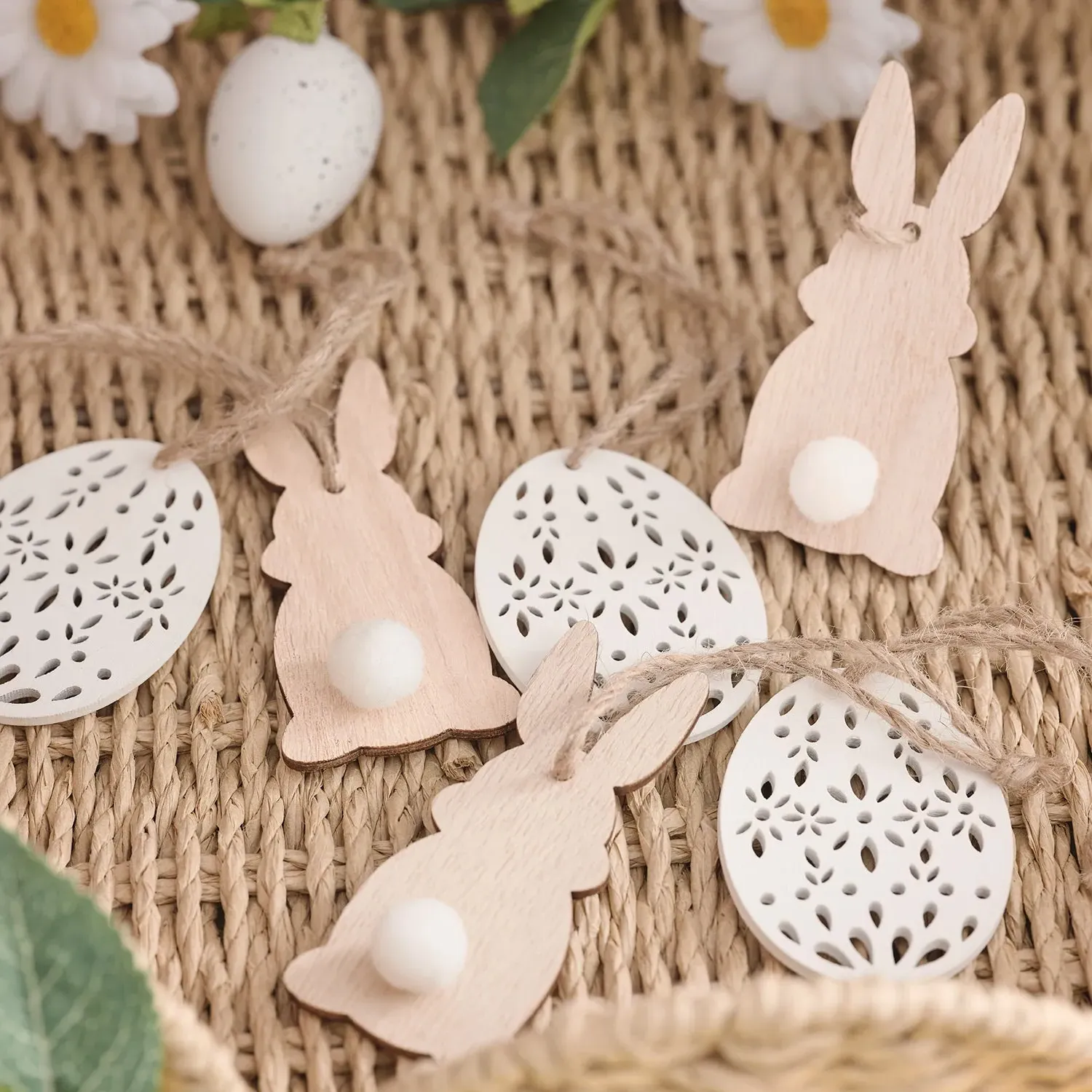 6-Piece Bunny & Egg Hanging Decorations - Wood image