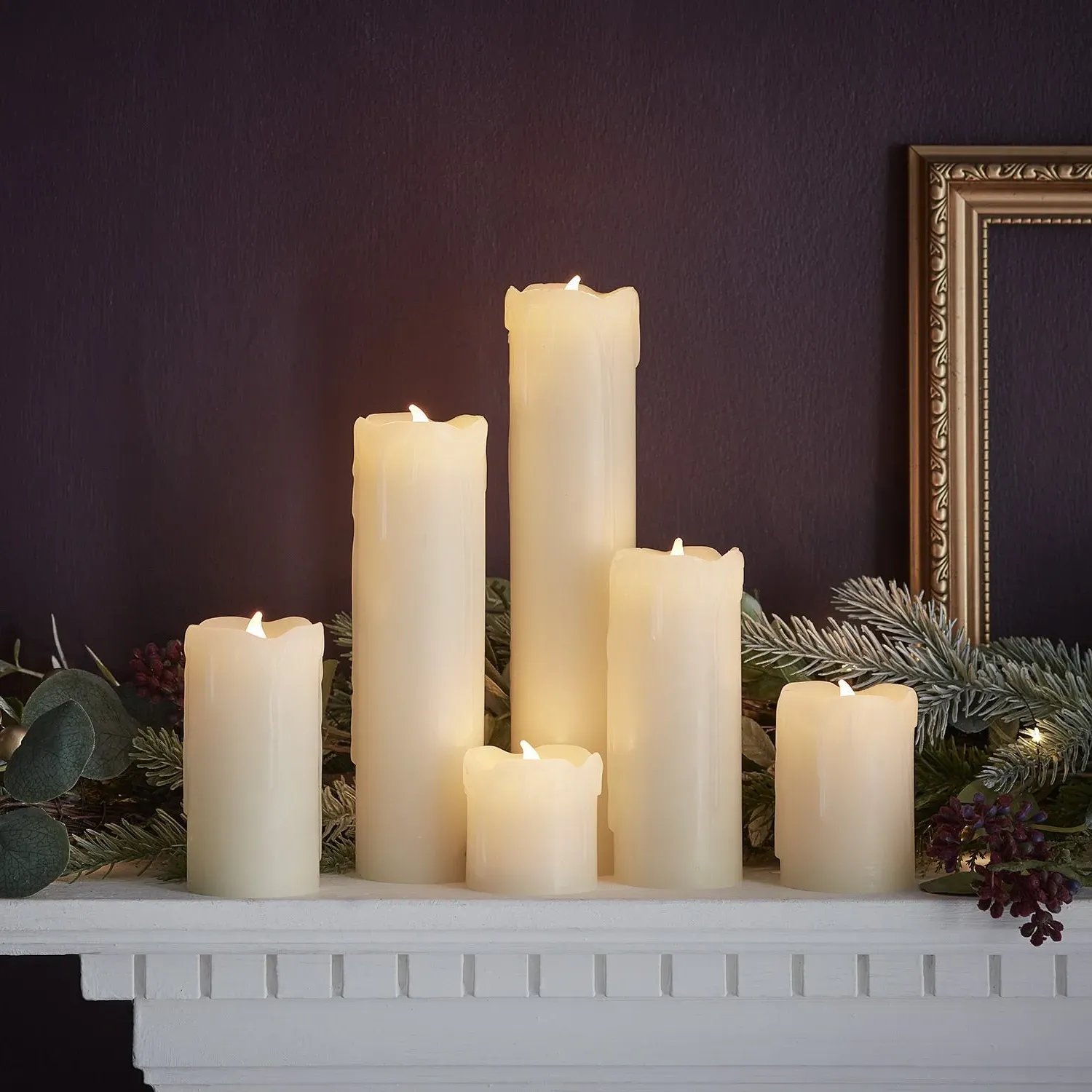 6-Piece LED Candle Set with Dripping Wax - Amber